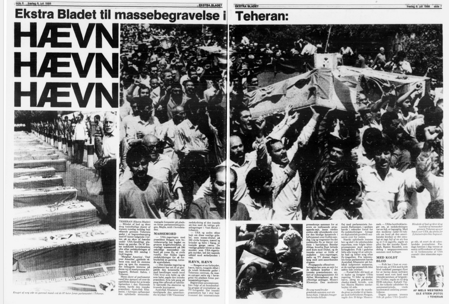 Tehran, Iran .. July 1988 .. Mass burial 87 coffins with dead from the shot down Iran Air plane in the Gulf .  © Photo: Ole Steen/Scanpix